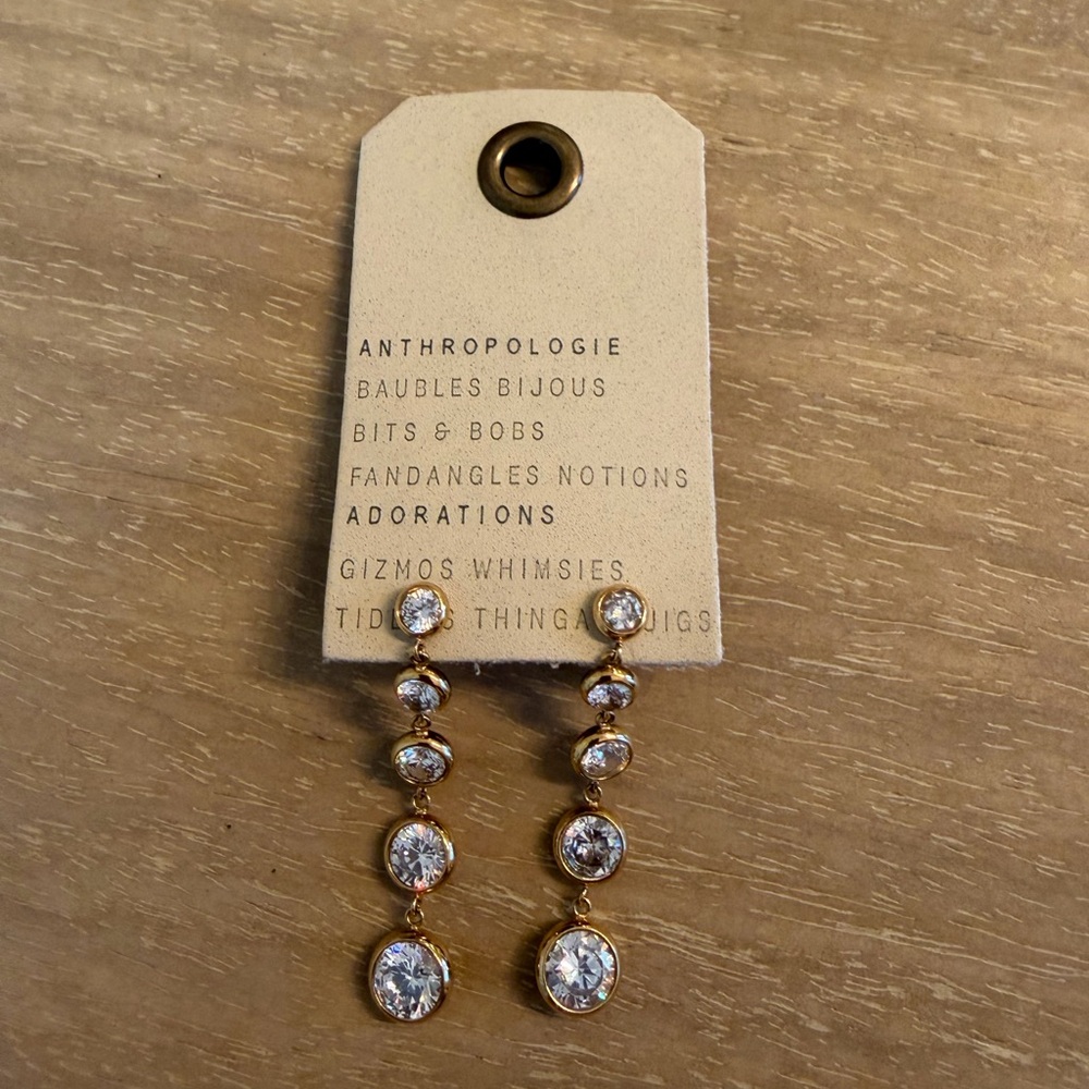 New Anthropologie crystal and gold dangle earrings